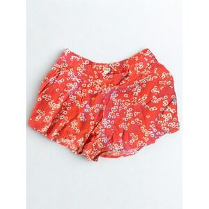 Roxy Women's Red Floral Print Elastic Waist‎ Drawstring Shorts Size large